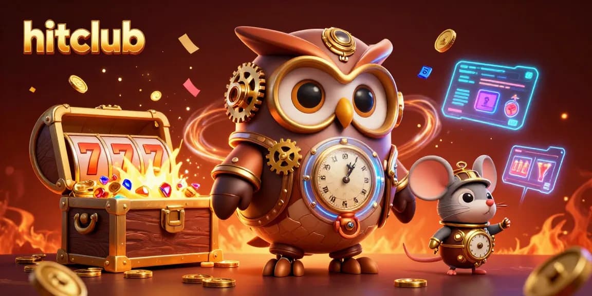 Experience the excitement of hitclub with a time-traveling owl in a vibrant casino scene.