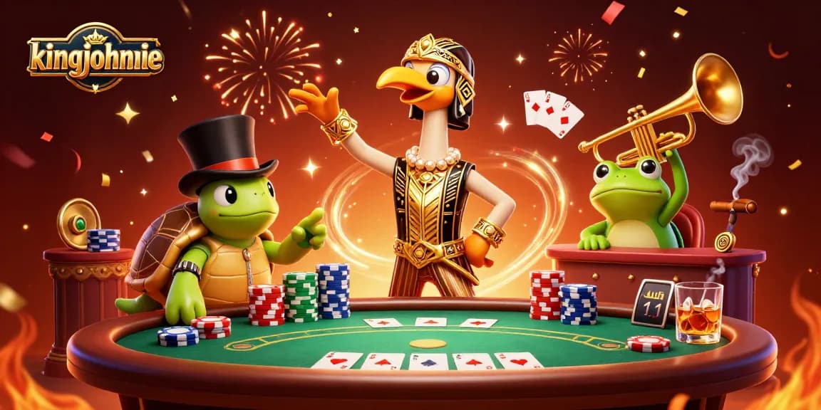 Enjoy thrilling poker action at kingjohnnie's lively speakeasy scene with colorful chips.