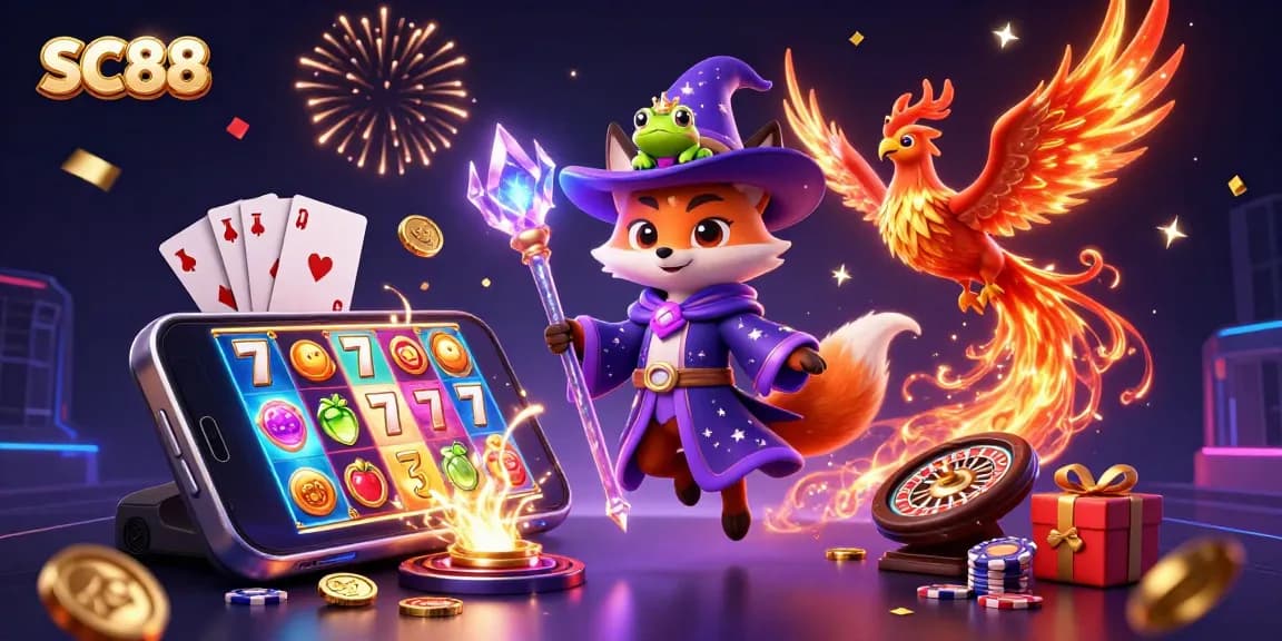 Watch as SC88 players spin the reels on vibrant slot games with magical creatures.