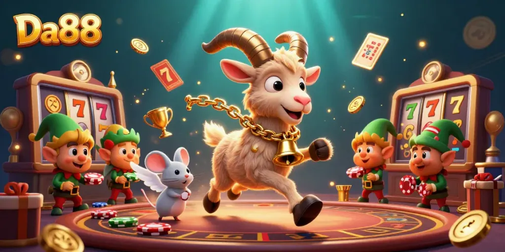 Experience Da88's thrilling casino atmosphere with festive characters and vibrant gaming elements.