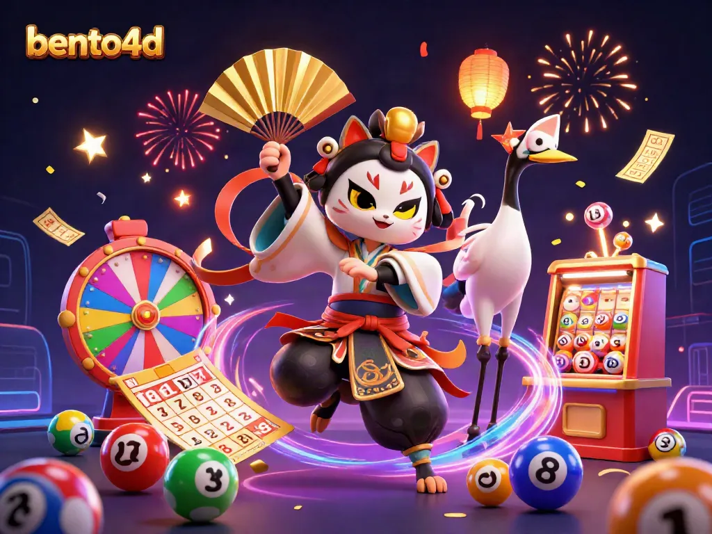 Bento4d brings the excitement of dynamic lottery games with vibrant characters amidst colorful elements.