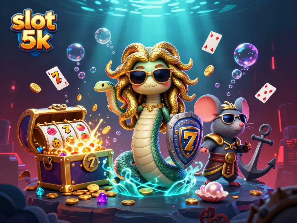 Play slots at Slot 5k with golden treasures, fun characters, and dynamic casino elements!