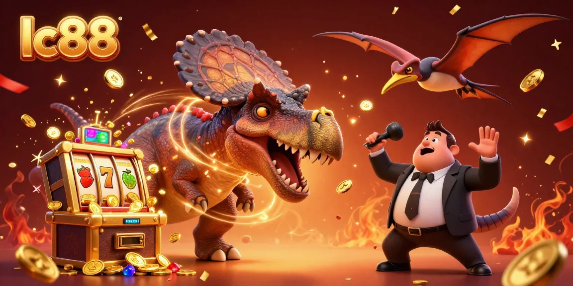 Experience the excitement of lc88 with a pachycephalosaurus hitting a jackpot while coins fly!