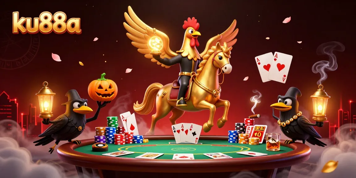 Experience the thrill of winning at ku88a with a vibrant poker scene featuring 3D characters in an enchanted casino.