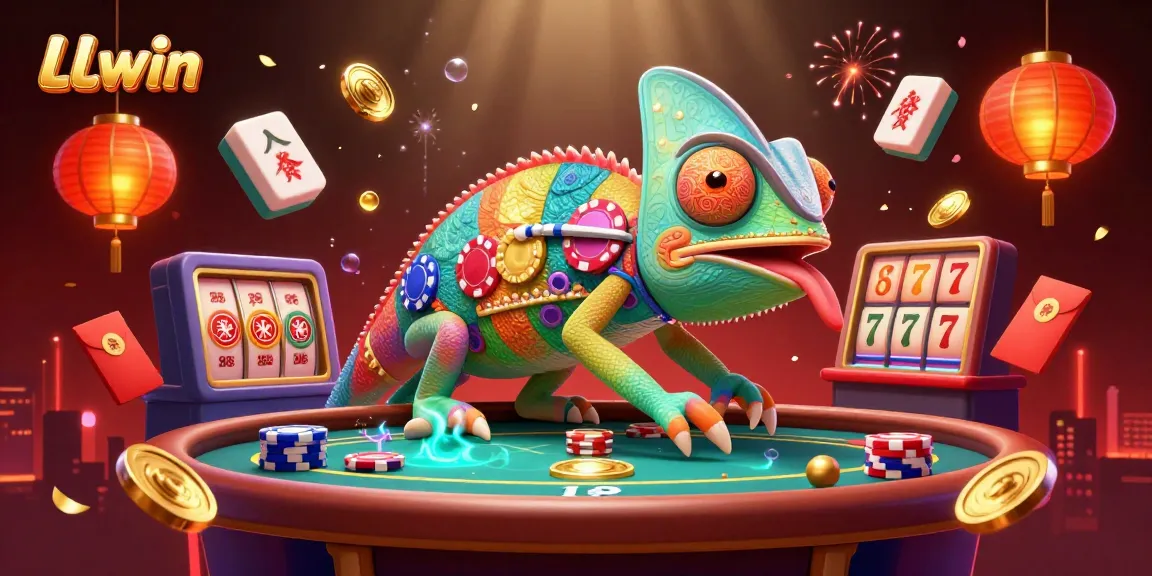 Experience thrilling gaming maneuvers with LLwin's vibrant casino atmosphere, featuring a dynamic chameleon owner.