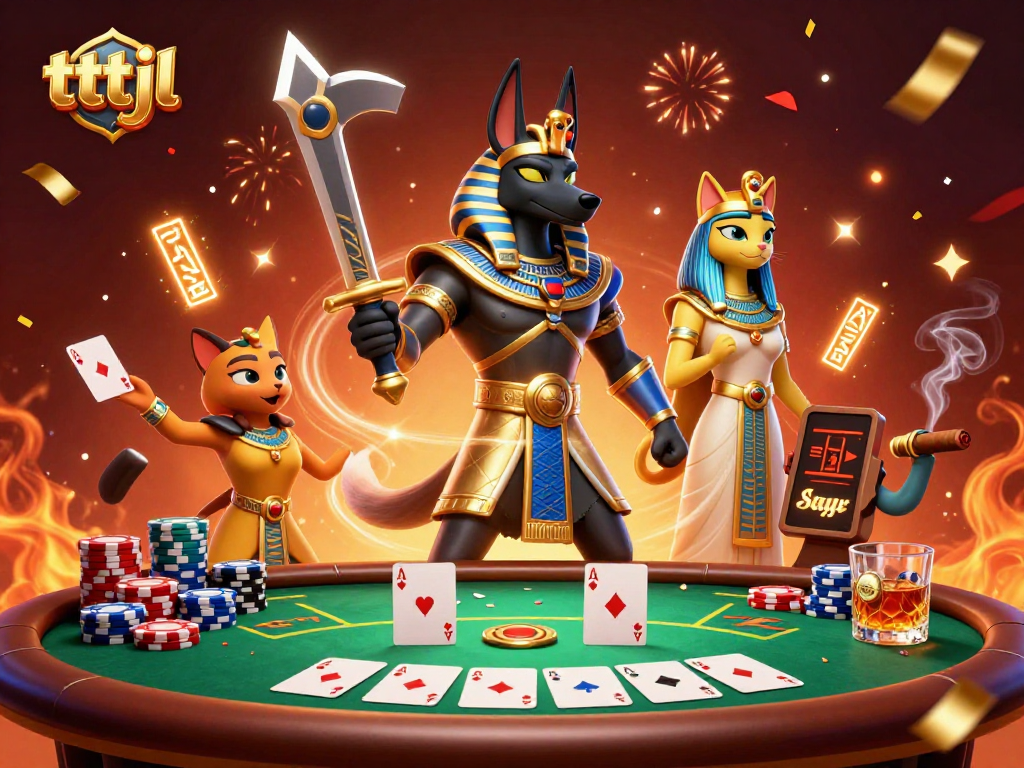 Experience thrilling gambling adventures with tttjl as Anubis and Bastet showcase poker elements.