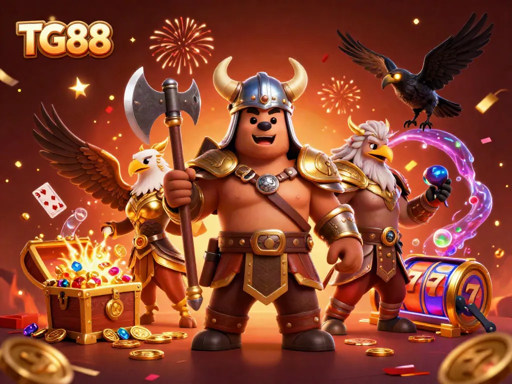 Experience winning moments with TG88's vibrant 3D casino scene featuring lively game elements.