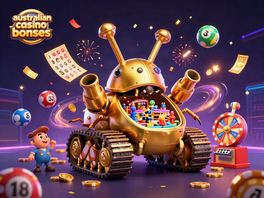 Experience the excitement of winning with australian online casino bonuses in a vibrant cartoon casino scene.