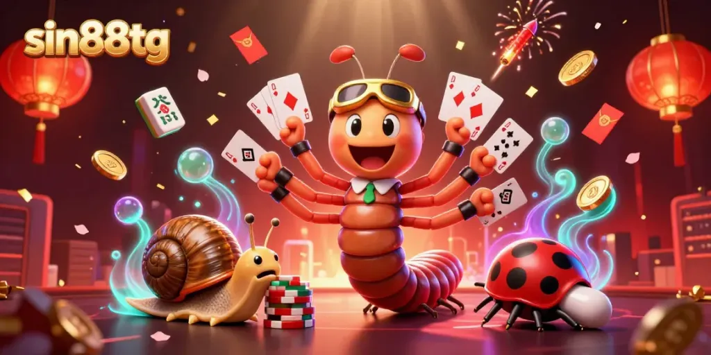 Experience thrilling gameplay at sin88tg with vibrant casino characters and festive elements.