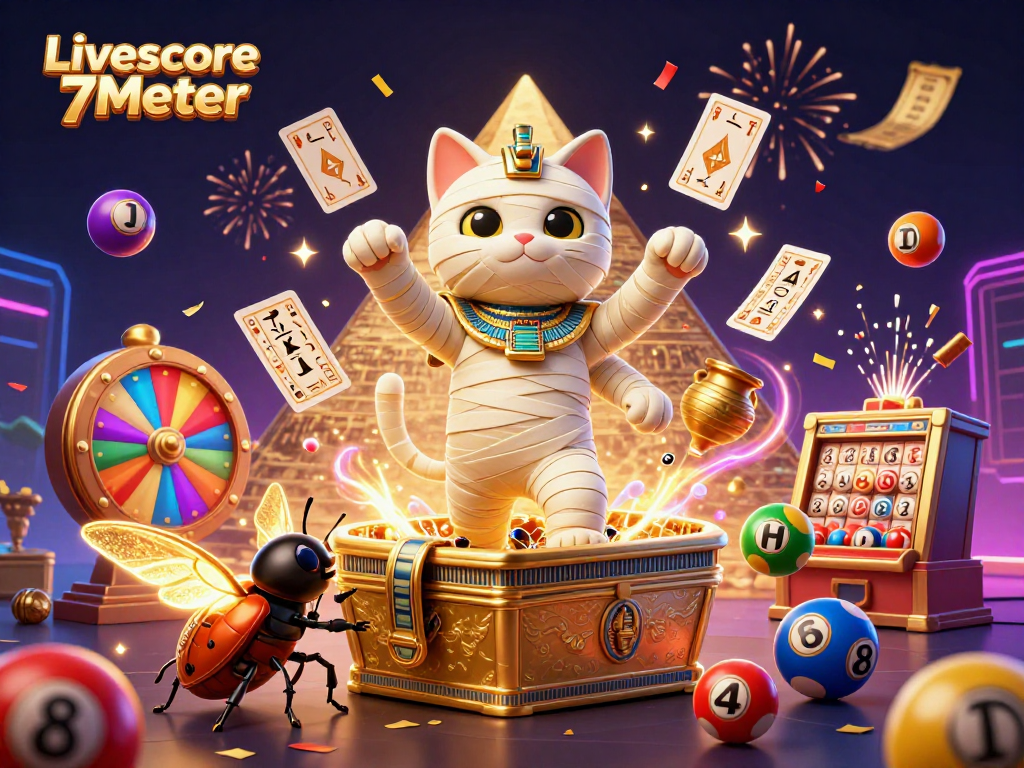 Experience the excitement of Livescore 7Meter with vibrant casino elements and dazzling characters.
