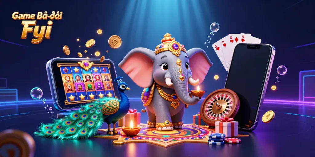 Visualize the excitement of Game Bài Đổi Thưởng Fyi with vibrant casino elements and rich colors.