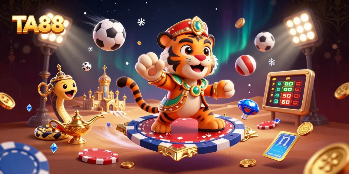 Engage in thrilling TA88 sports betting with a vibrant 3D casino illustration featuring a tiger sultan.