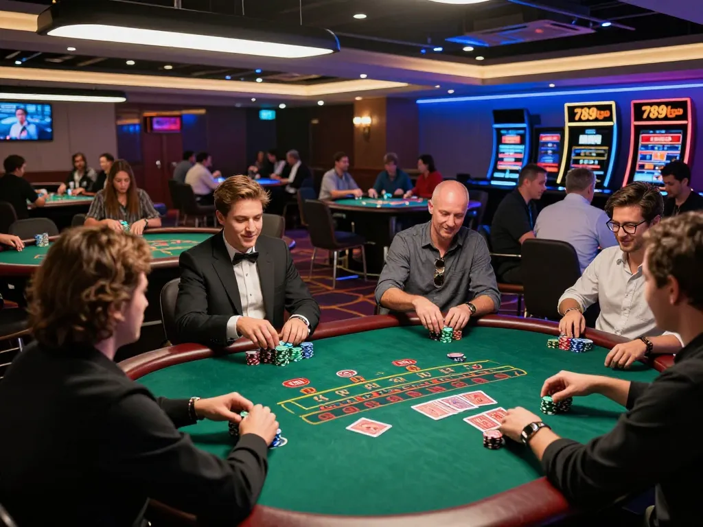 Players enjoying various table games and celebrating at 789clubgo casino, showcasing an exciting gaming atmosphere.