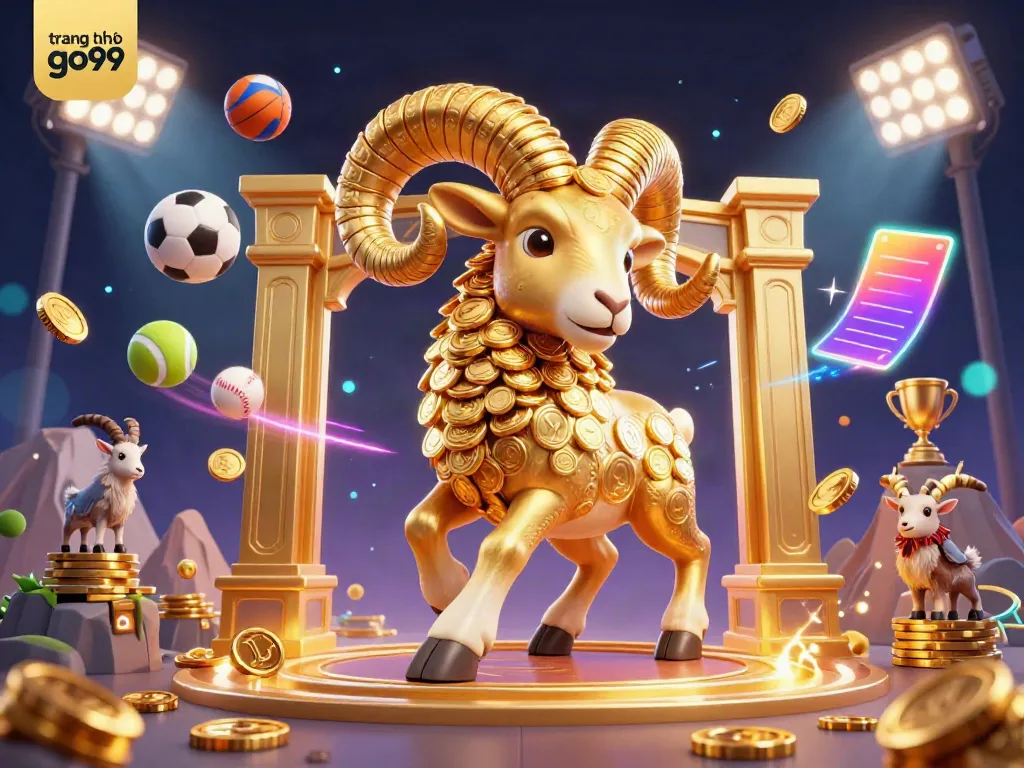Experience rewards at trang chủ go99 with an animated golden ram charging through a dynamic sports gambling scene.