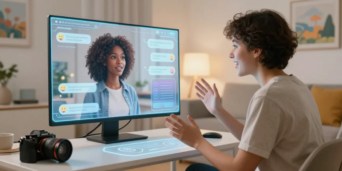 Engaging interaction with an AI gf avatar in a bright virtual environment, showcasing advanced companionship technology
