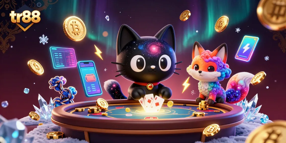 Experience the allure of tr88 with a captivating cosmic casino scene featuring unique characters and elements.