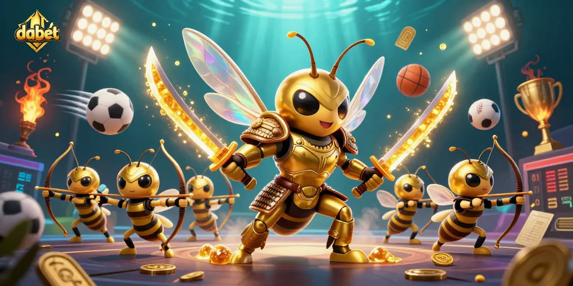 Dabet engages players with dynamic sports betting excitement featuring a golden hornet and archers.