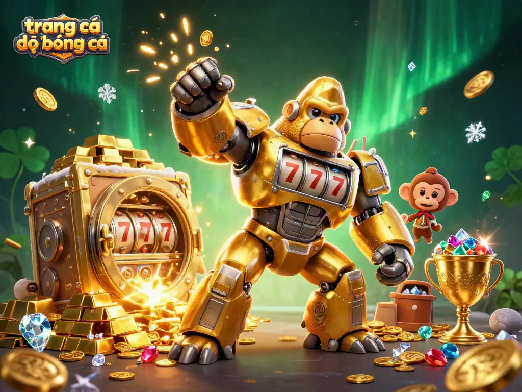 Cá cược trên trang cá đọ bóng đá với hình ảnh mech gorilla vàng phun tiền.