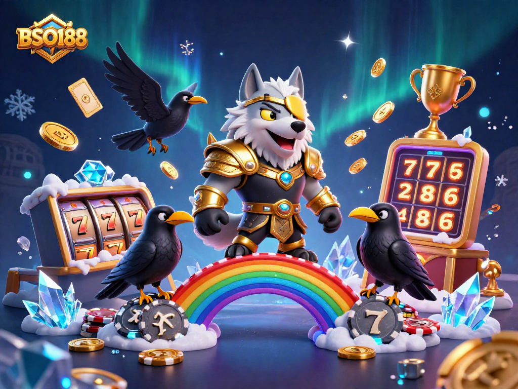 Experience winning with BSO188 in this vibrant 3D casino scene featuring slot machines and Norse characters.