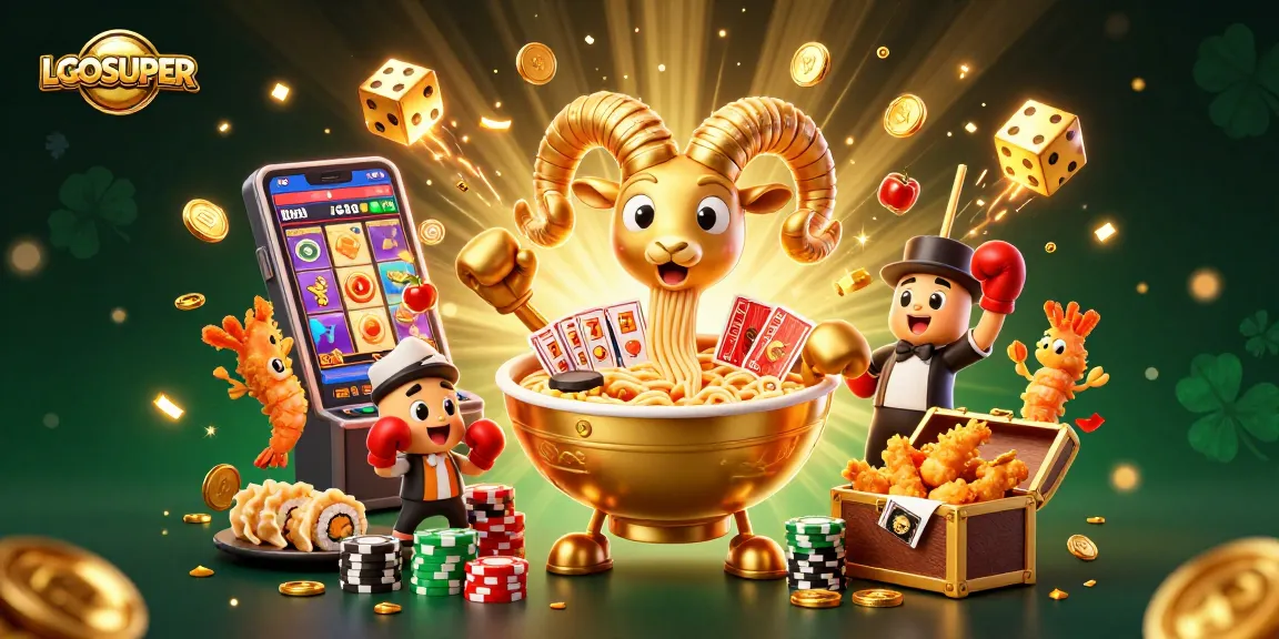 LGOSUPER captures the excitement with vibrant slot games and dynamic characters in a colorful casino setting.