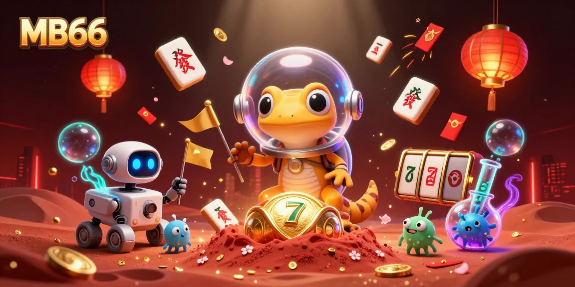 Engage with MB66's thrilling gaming experience in a vibrant 3D Martian casino illustration.