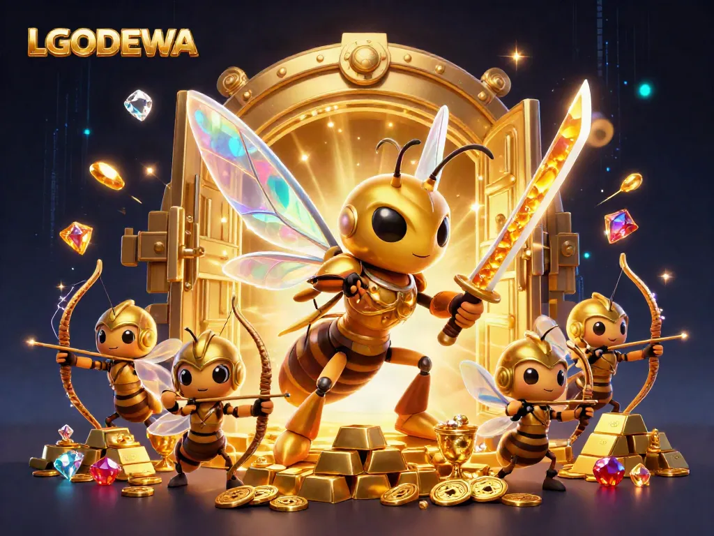 Engage with LGODEWA in a vibrant casino scene overflowing with treasure and excitement.
