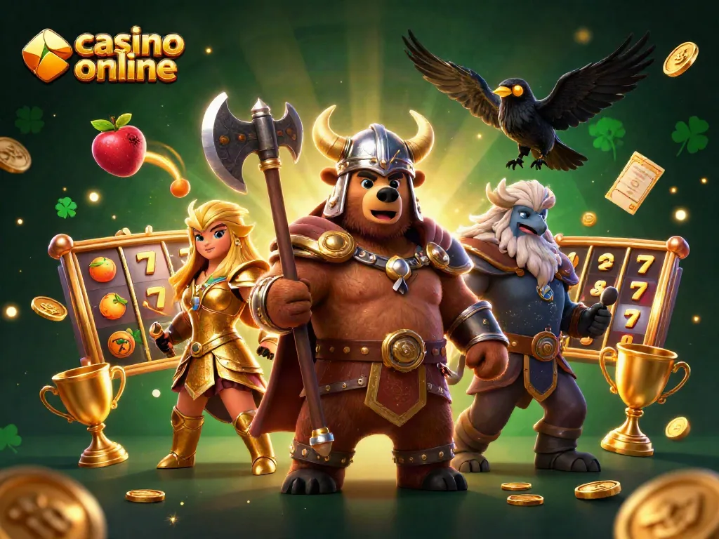 Gioca nei migliori casino online con questa divertente illustrazione di un orso vichingo e un'aquila.