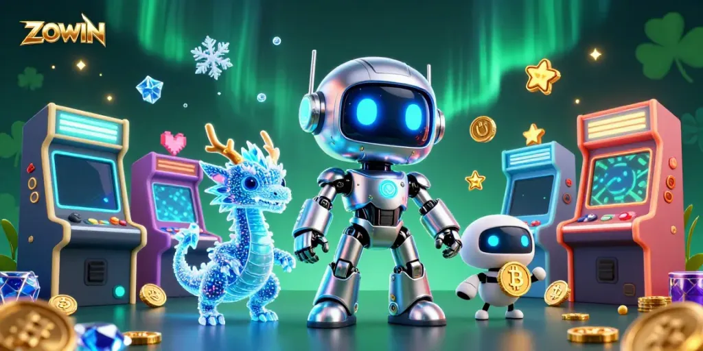 Engage with ZOWIN's vibrant casino games and thrilling experiences in this dynamic 3D illustration.