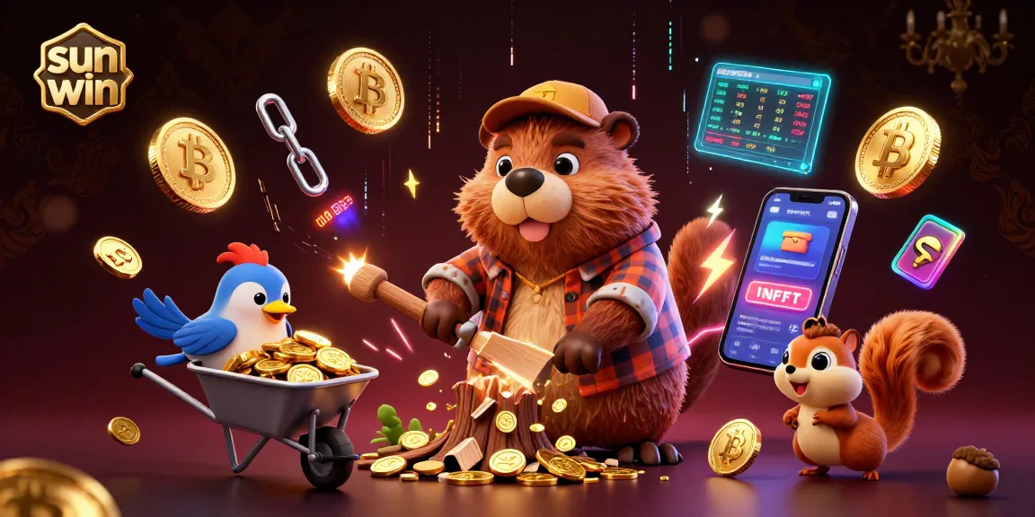 Engage in thrilling betting with sun win in a vibrant casino setting filled with gold and crypto elements.