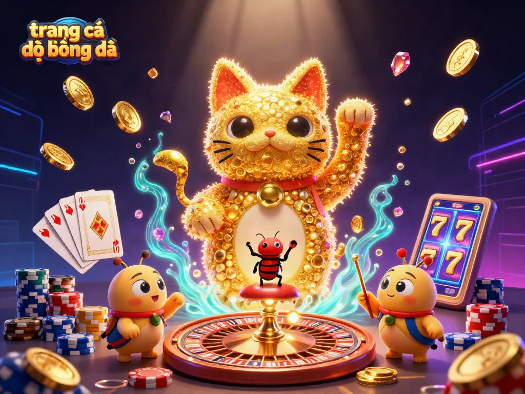Khám phá trang cá đọ bóng đá trong bối cảnh casino 3D đầy màu sắc với các biểu tượng may mắn.