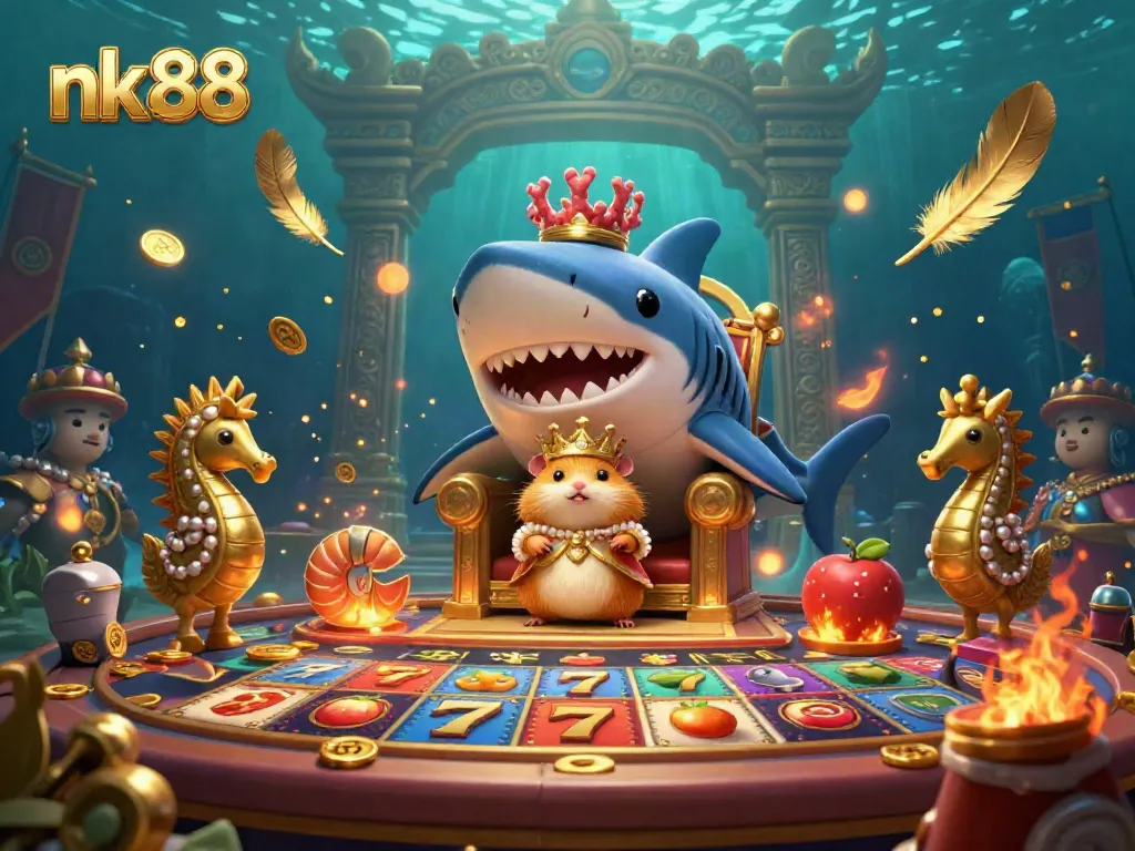 Engage in thrilling games at nk88, a vibrant underwater casino featuring dynamic characters and exciting elements.