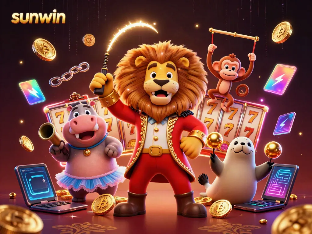 Enjoy thrilling spins with sunwin's colorful characters in a vibrant casino setting.