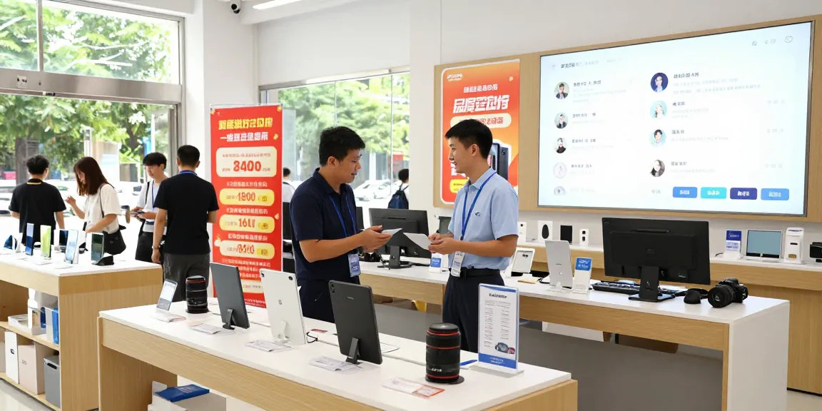rokok88 retail store showcasing electronics with friendly staff assisting customers