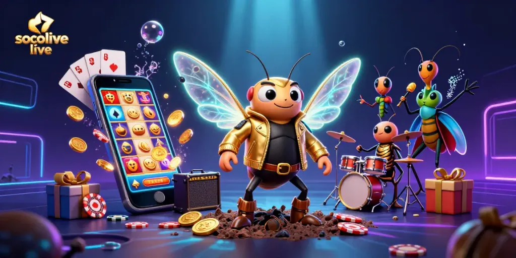 Experience socolive live with vibrant casino-themed action among golden coins and dynamic characters.