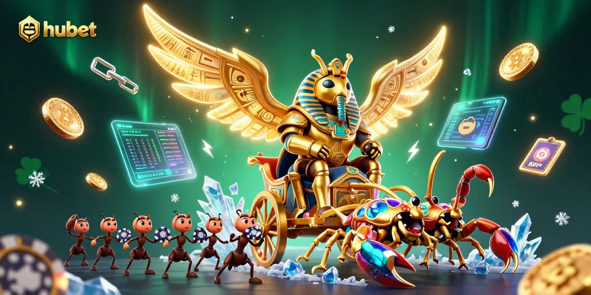 Engage with the vibrant hubet casino experience featuring a 3D golden scarab and crypto elements.