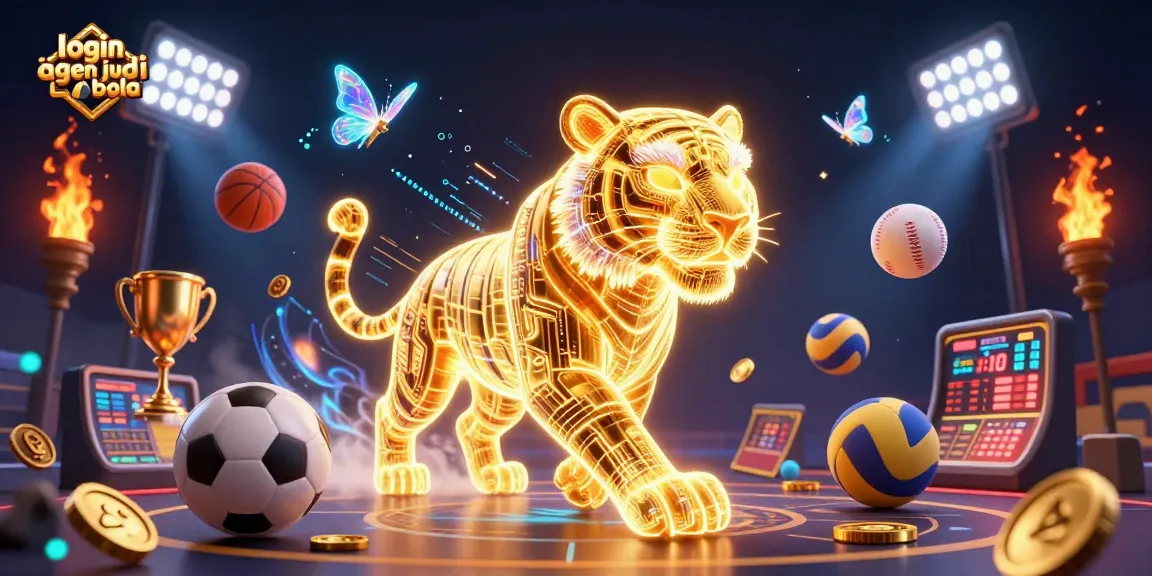 Experience login agen judi bola with a vibrant 3D casino scene featuring dynamic sports elements.