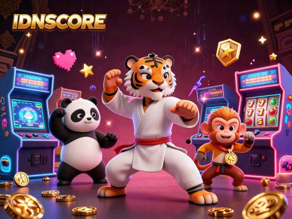 IDNSCORE illustrates a kung fu tiger performing a crane stance amidst vibrant casino elements.
