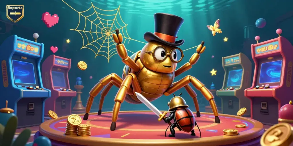 Experience Bsports excitement with a vibrant 3D casino illustration featuring animated characters and gaming elements.