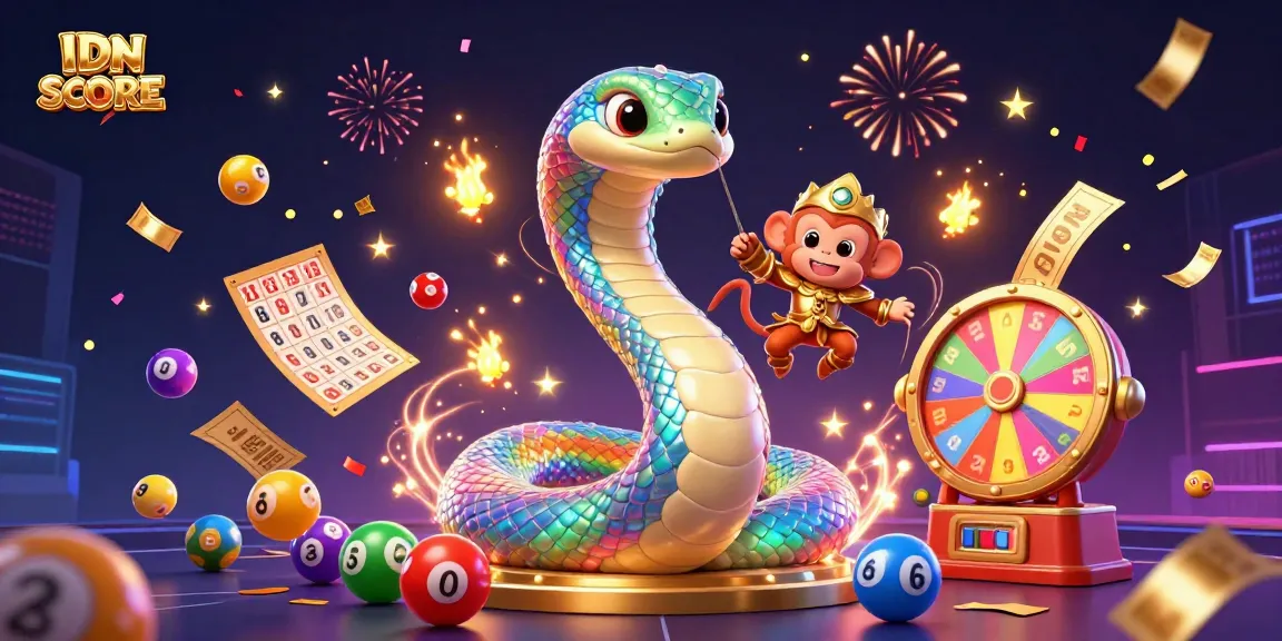 Experience gaming magic and excitement with IDNSCORE's vibrant lottery scene filled with colorful elements.