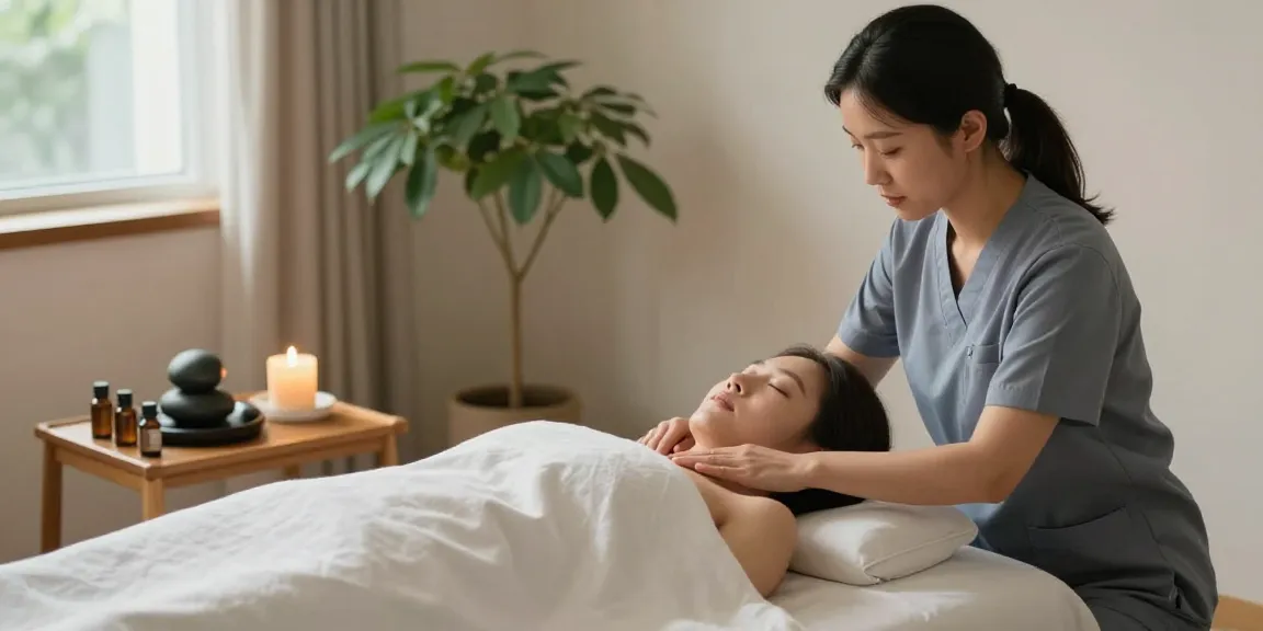 강남출장안마 service with a skilled therapist providing a relaxing massage in a peaceful home environment.