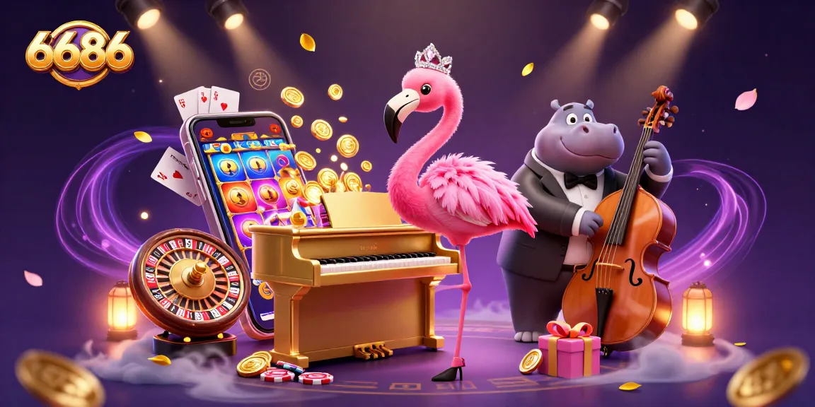 Experience thrilling casino action with 6686 in vibrant 3D, showcasing lively gaming scenes and characters.