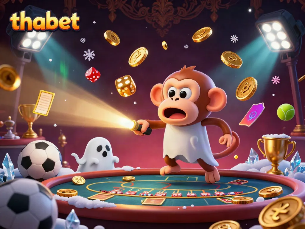 Engage with thabet's thrilling online casino world as a monkey juggles golden objects while a puppy searches!