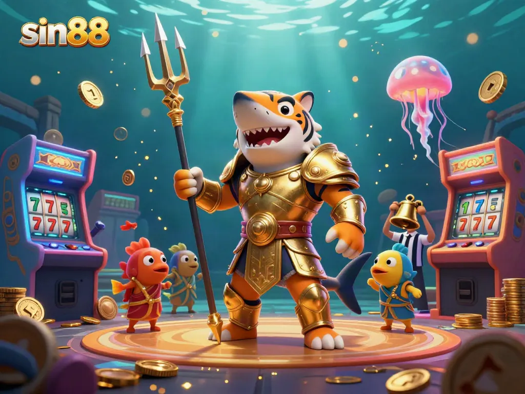 Experience thrilling underwater gaming adventures with sin88 and vibrant characters in a colorful casino scene.