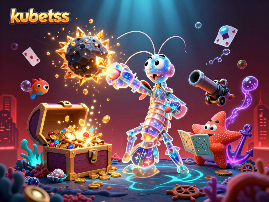 Engage with kubetss for an immersive 3D casino experience featuring vibrant underwater elements and dynamic characters.