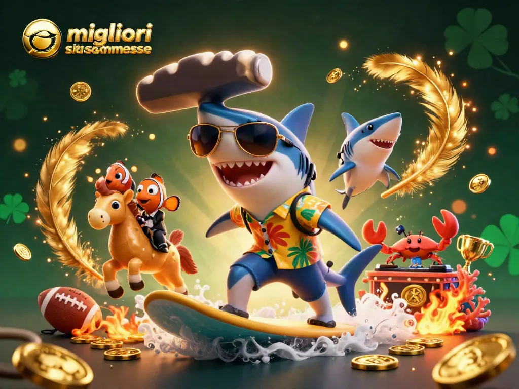 I migliori siti scommesse mostrano un'illustrazione vivace con un pesce martello e altri elementi da casinò.