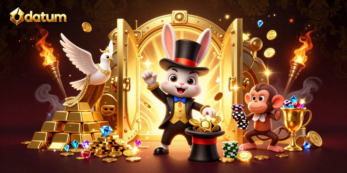 Experience excitement at datum casino with a magical rabbit pulling coins and a dazzling dove.