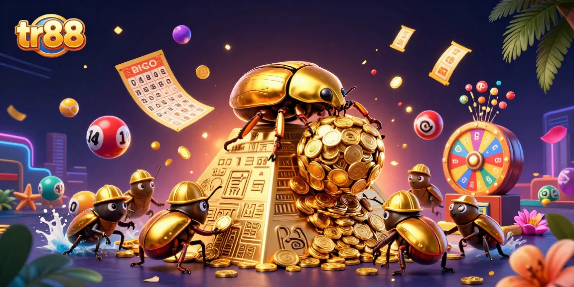 Engage with tr88's exciting casino atmosphere as golden coins and lottery elements swirl around