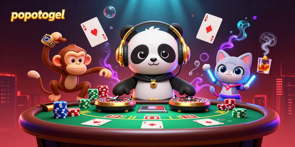 Experience thrilling action with popotogel as a DJ panda spins casino roulette while vibrant characters dance.