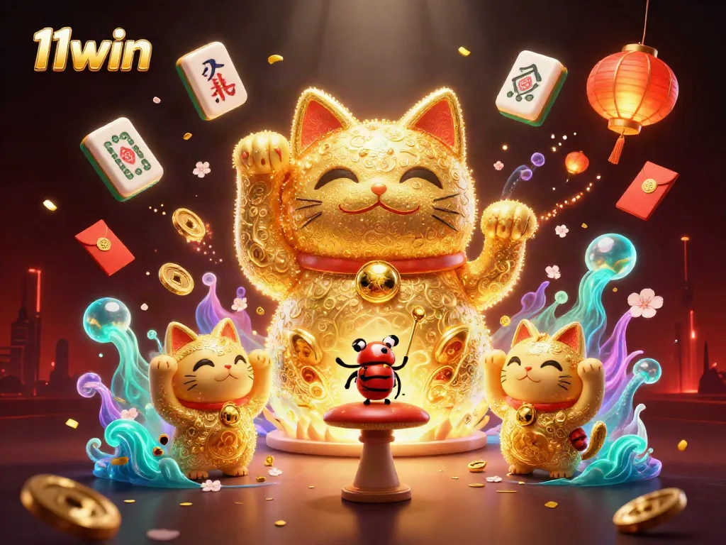 Experience the excitement of 11win with a lucky cat and dynamic casino symbols.