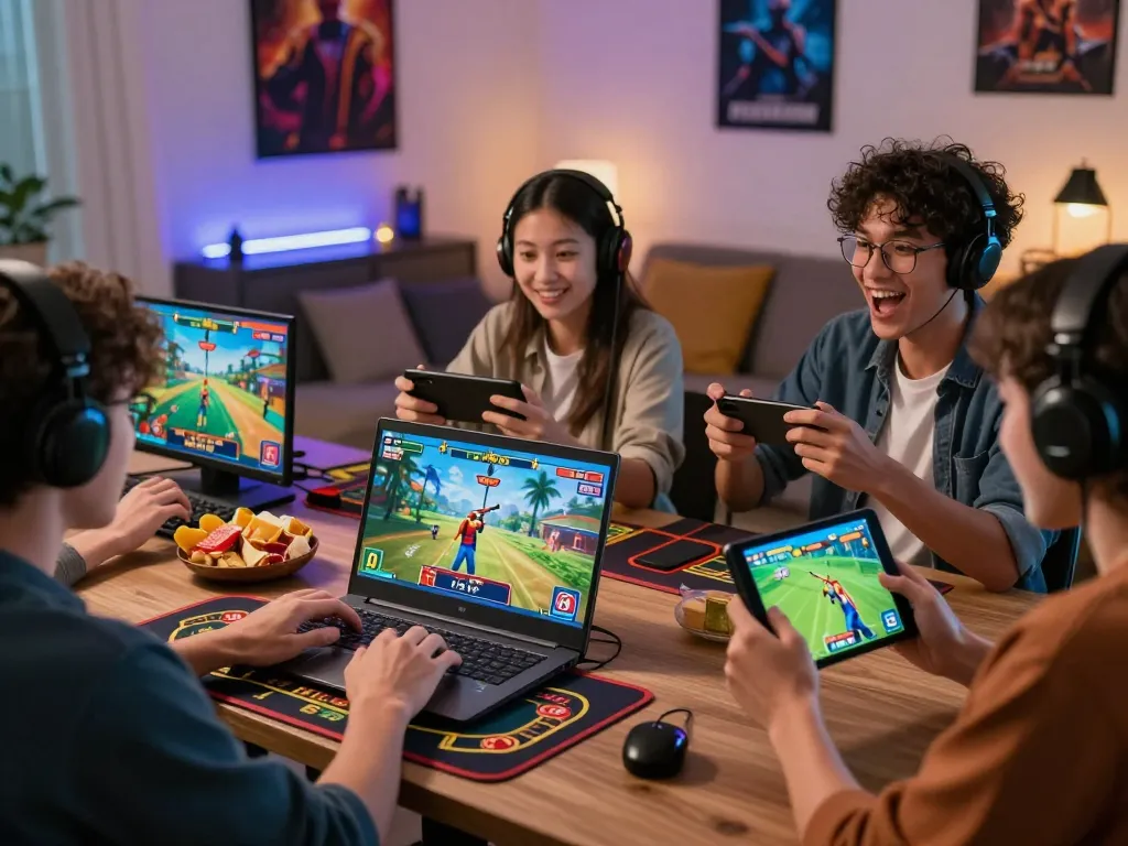 Engaging online gaming scene at https://rr88c.mobi/ featuring diverse players enjoying casino, fishing, and sports games together.